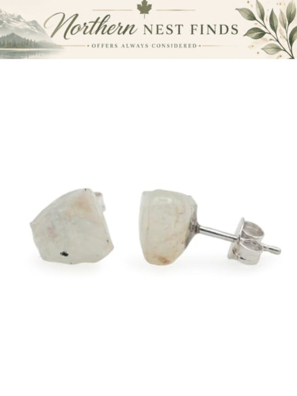 Handcrafted Raw Rainbow Moonstone Stud Earrings for Women & Men